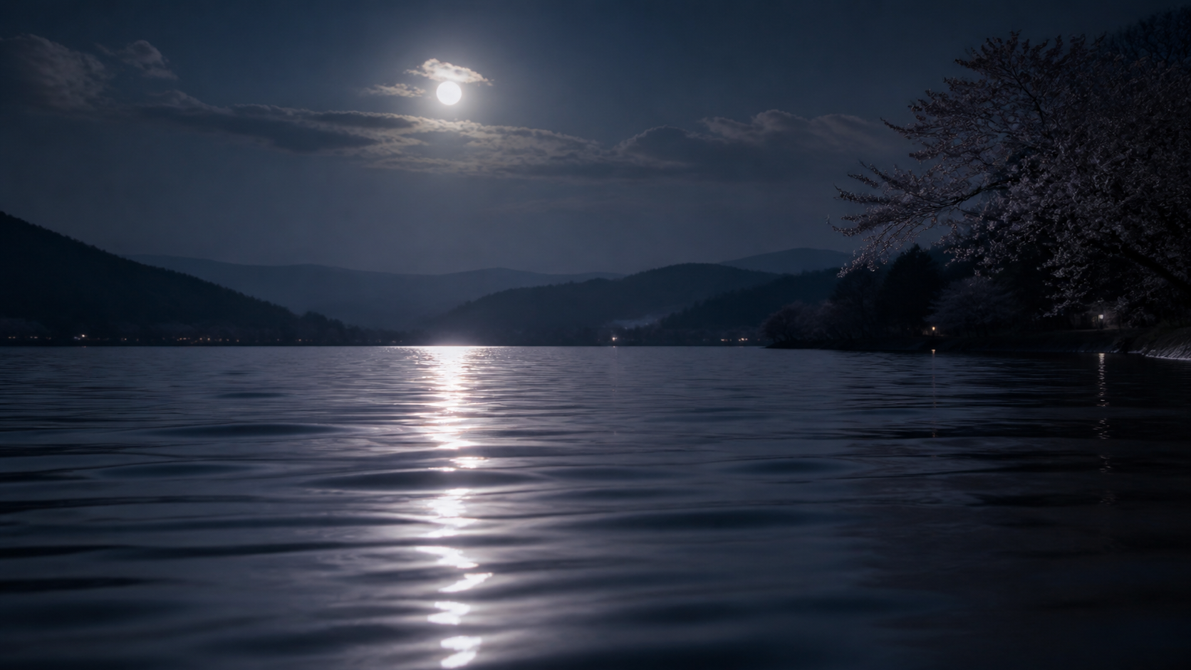 月明かりが水面に反射する静かな夜